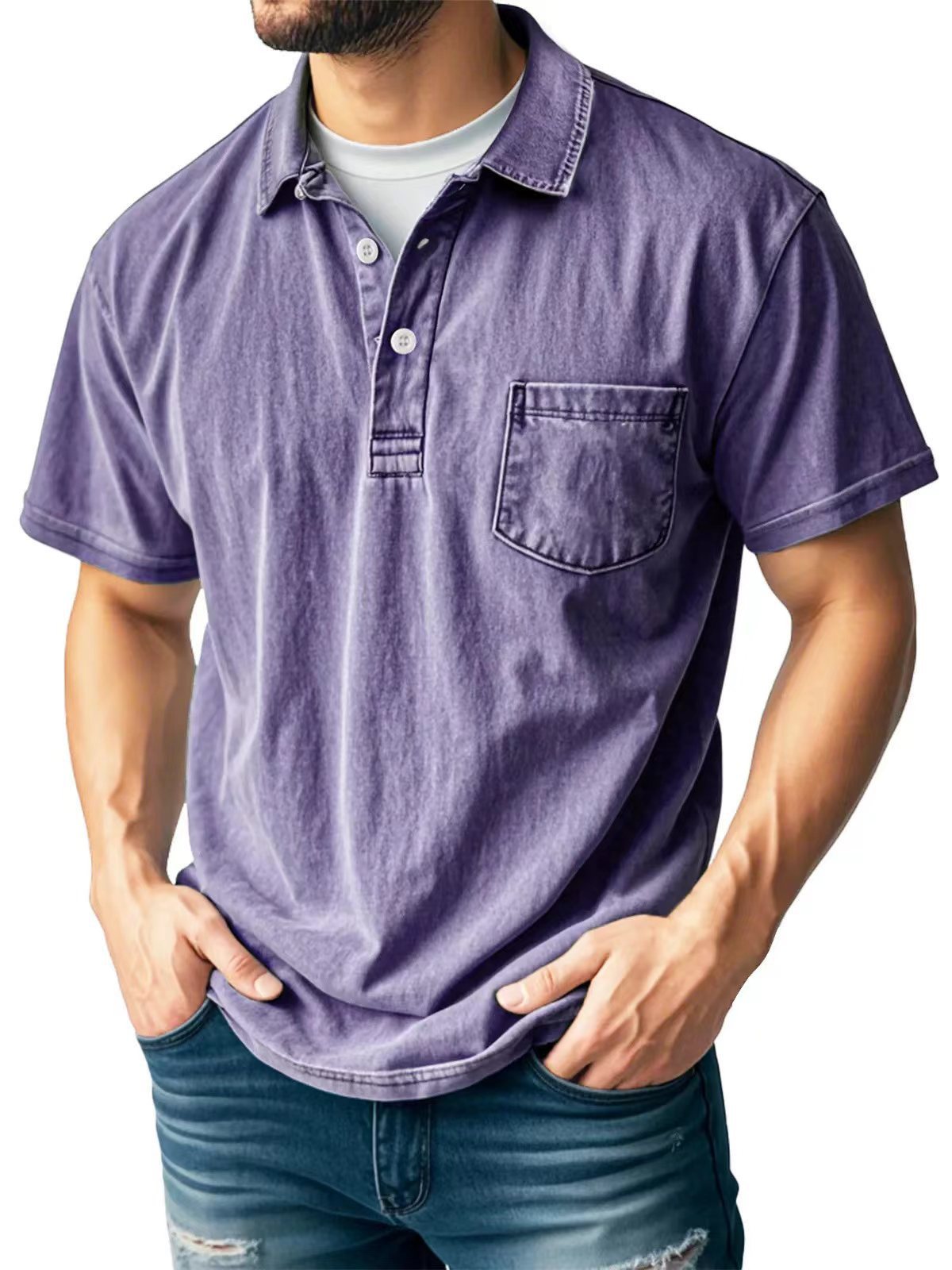 Men's Casual All-matching Short Sleeve Button Lapel Shirt Polo Shirt - Image 2