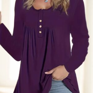 Ladies' Solid-color Button-down Long-sleeved Top