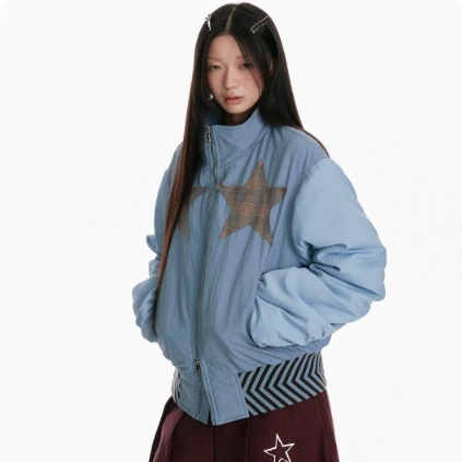 Stand Up Collar Splicing Double Zipper Jacket Women's Versatile Design