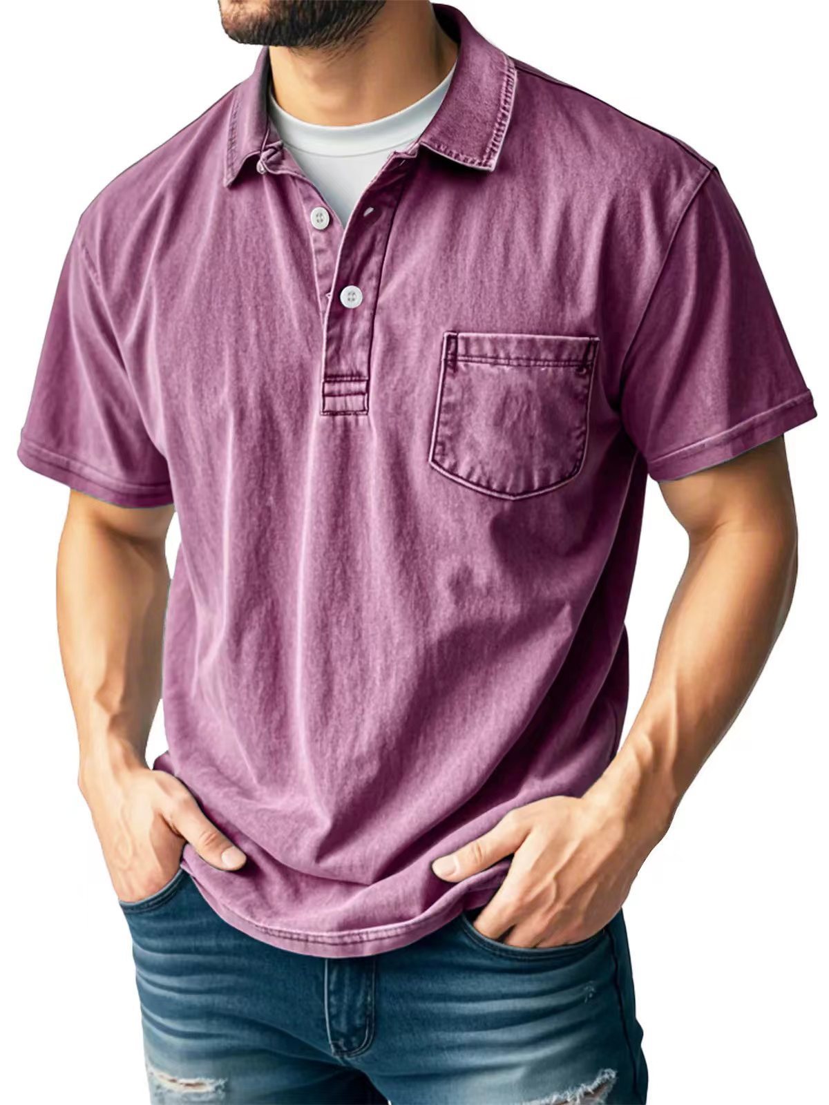 Men's Casual All-matching Short Sleeve Button Lapel Shirt Polo Shirt - Image 4