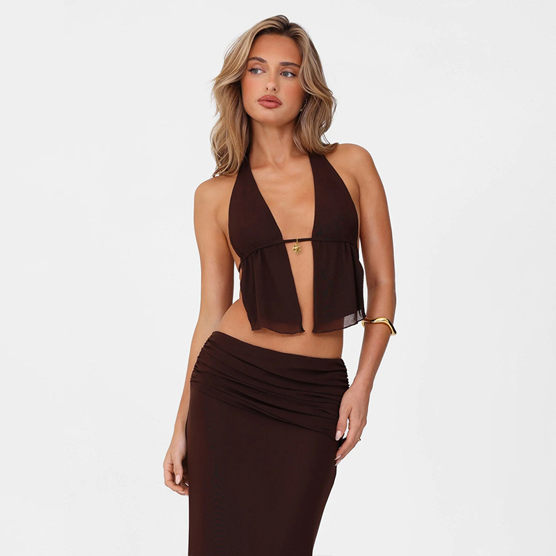 Halter Cut-out Tied Top High Waist Hip Skirt Suit - Image 6