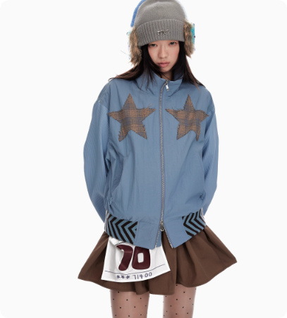 Stand Up Collar Splicing Double Zipper Jacket Women's Versatile Design - Image 2