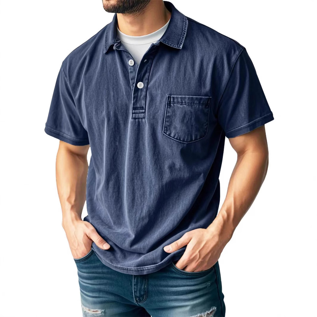 Men's Casual All-matching Short Sleeve Button Lapel Shirt Polo Shirt - Image 3